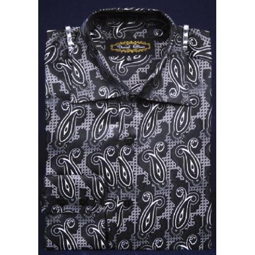 Daniel Ellissa Black Fancy Polyester Shirt With Button Cuff FSS1409